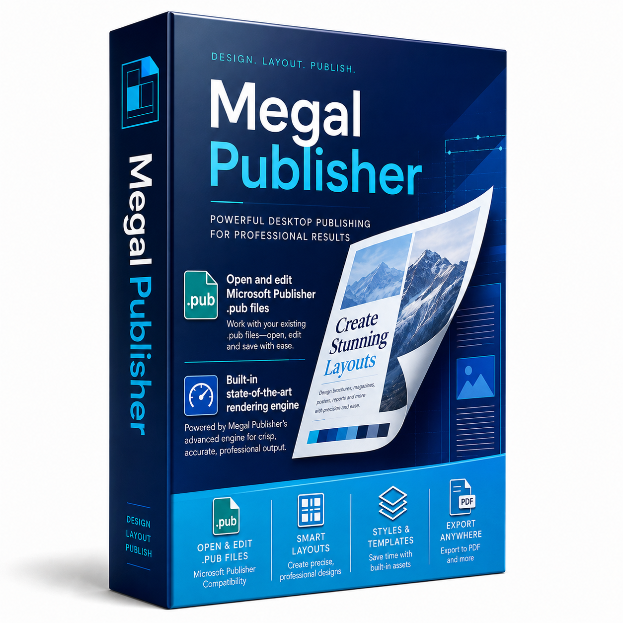 Megal Publisher software box artwork
